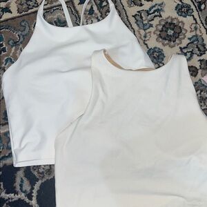 Two Old Navy Women's White and Tan Tank Tops